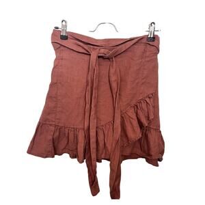 ACACIA Simone Organic Cotton Mini Wrap Ruffle Skirt Sz Medium Rust Brown
